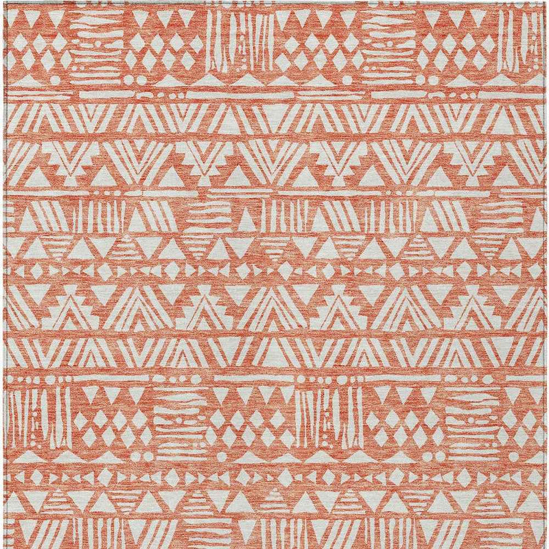8' X 10' Coral And Ivory Southwestern Washable Indoor Outdoor Area Rug