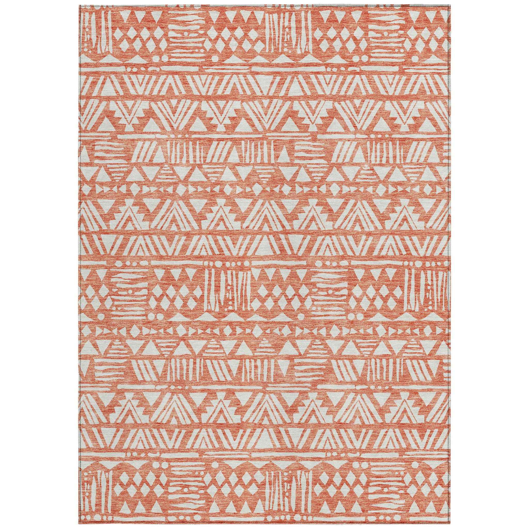 8' X 10' Coral And Ivory Southwestern Washable Indoor Outdoor Area Rug