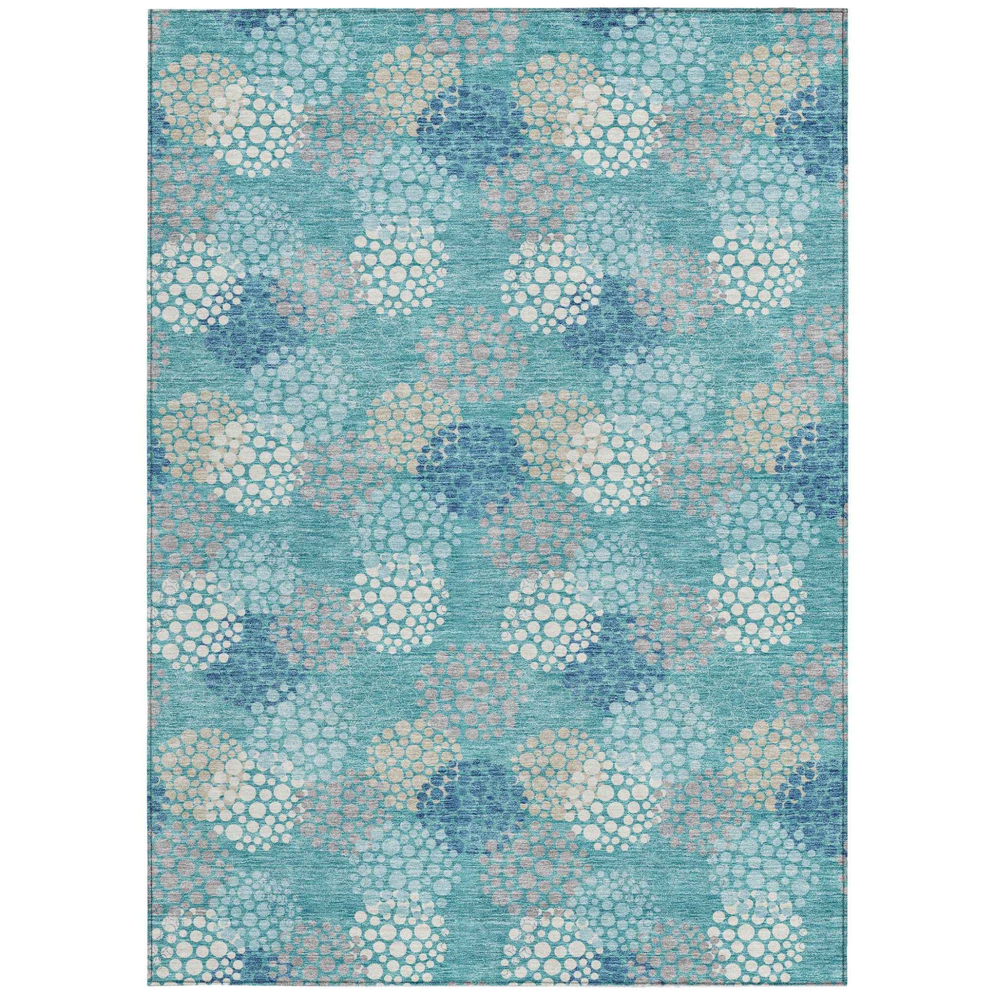 10' X 14' Teal Blue Gray And Ivory Polka Dot Washable Indoor Outdoor Area Rug