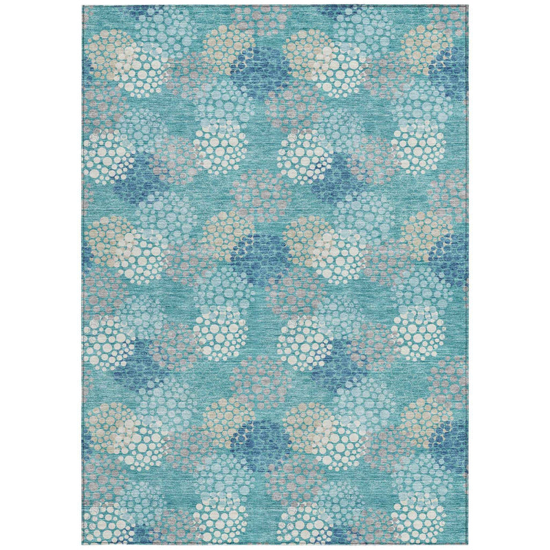 10' X 14' Teal Blue Gray And Ivory Polka Dot Washable Indoor Outdoor Area Rug