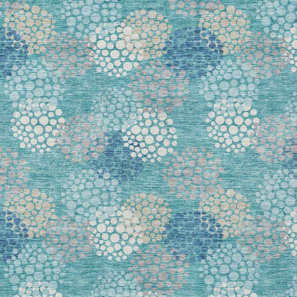 8' X 10' Teal Blue Gray And Ivory Polka Dot Washable Indoor Outdoor Area Rug