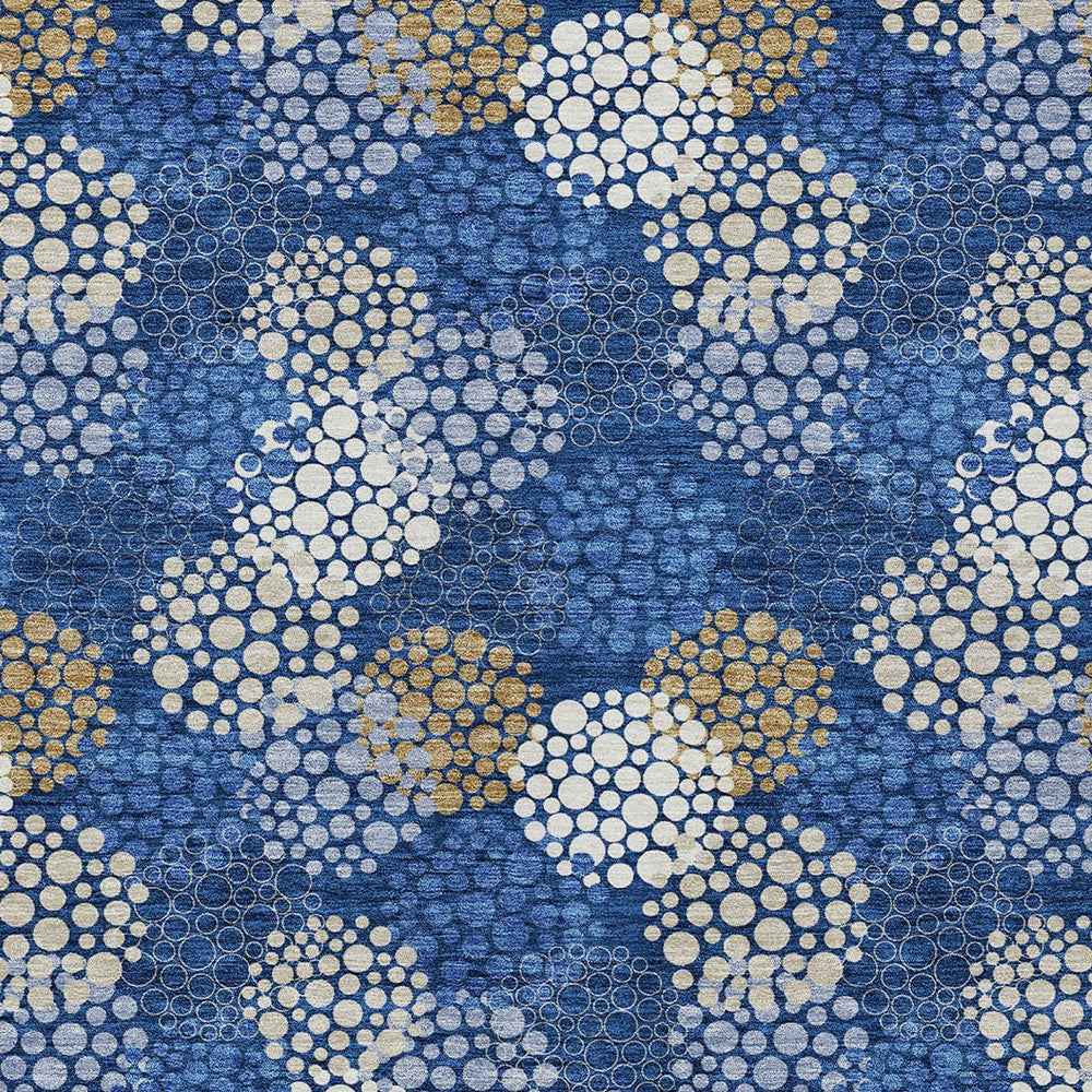 5' X 8' Navy Blue Brown And Ivory Polka Dot Washable Indoor Outdoor Area Rug