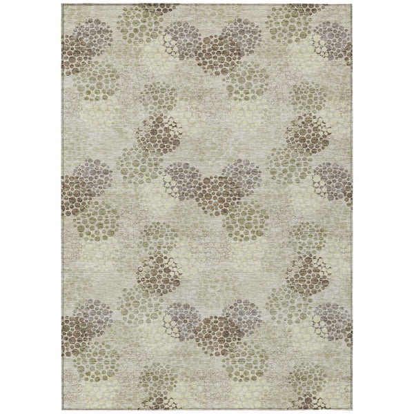 8' X 10' Beige Green And Ivory Polka Dot Washable Indoor Outdoor Area Rug