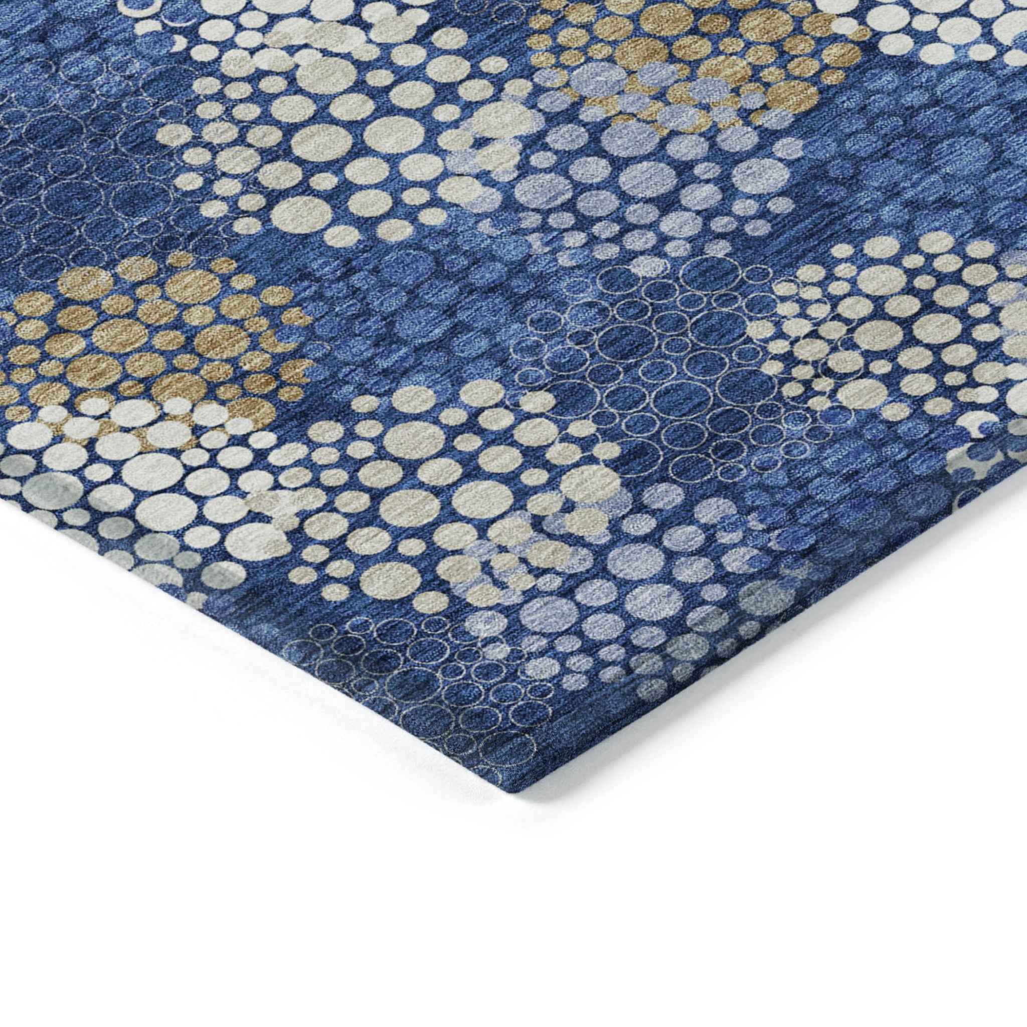 5' X 8' Navy Blue Brown And Ivory Polka Dot Washable Indoor Outdoor Area Rug