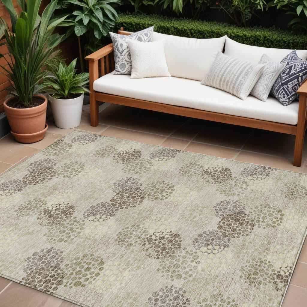 8' X 10' Beige Green And Ivory Polka Dot Washable Indoor Outdoor Area Rug