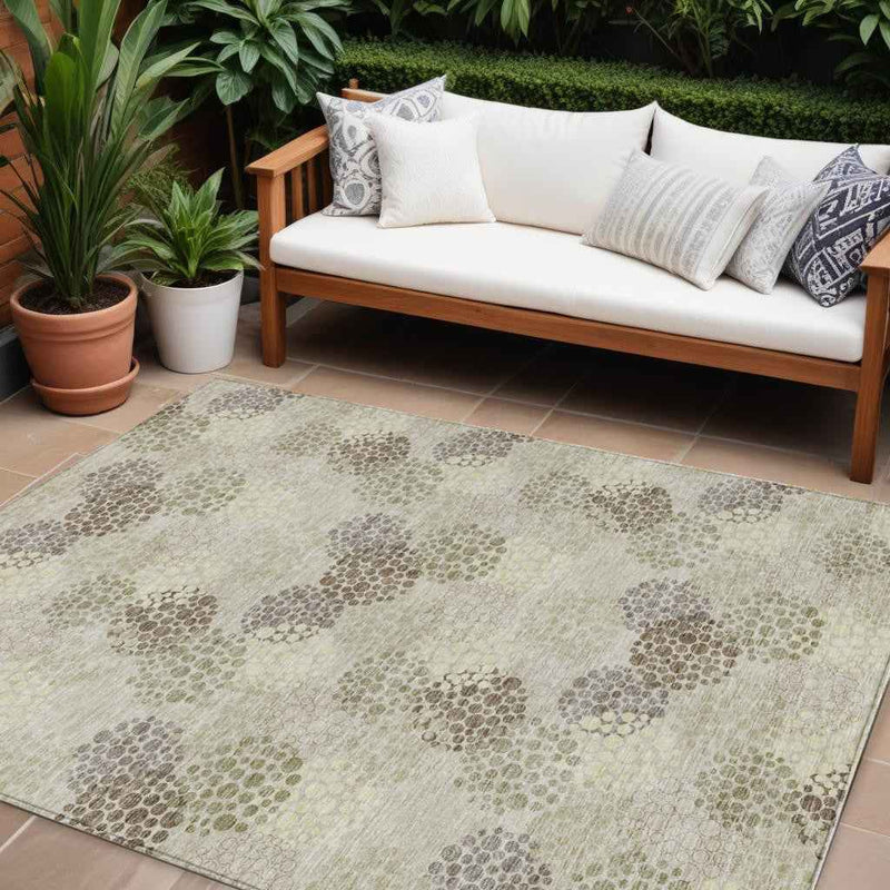 8' X 10' Beige Green And Ivory Polka Dot Washable Indoor Outdoor Area Rug