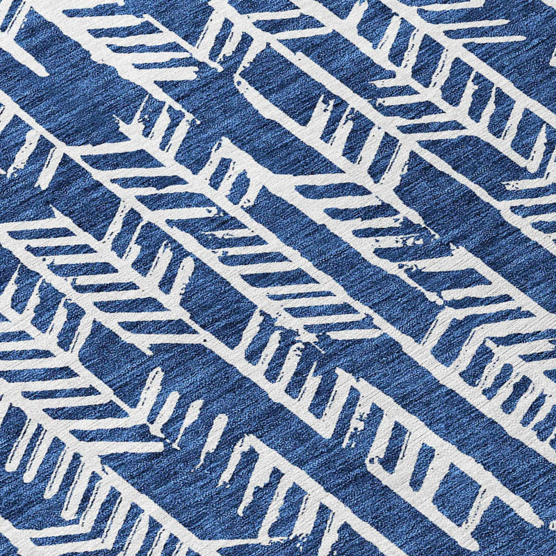 8' Navy Blue And Ivory Round Tribal Washable Indoor Outdoor Area Rug