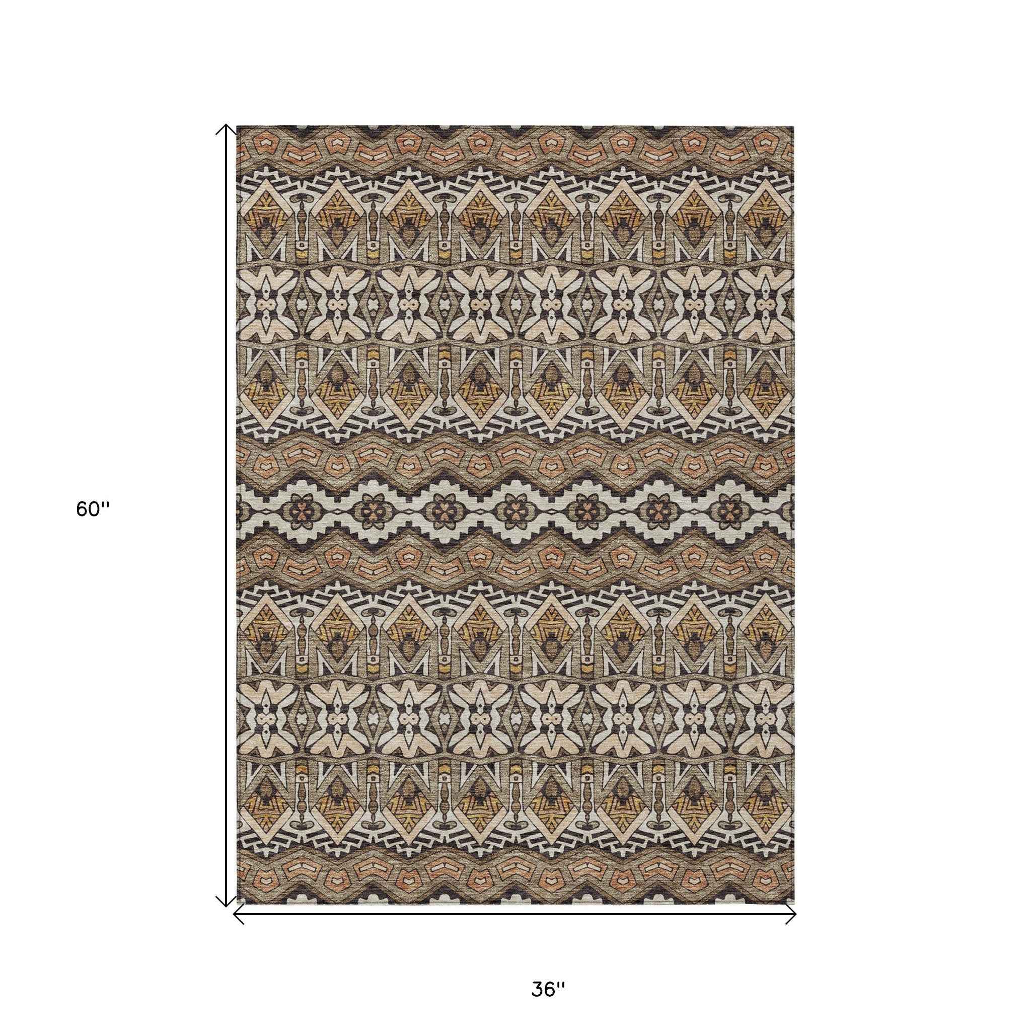 3' X 5' Taupe Brown And Ivory Moroccan Washable Indoor Outdoor Area Rug