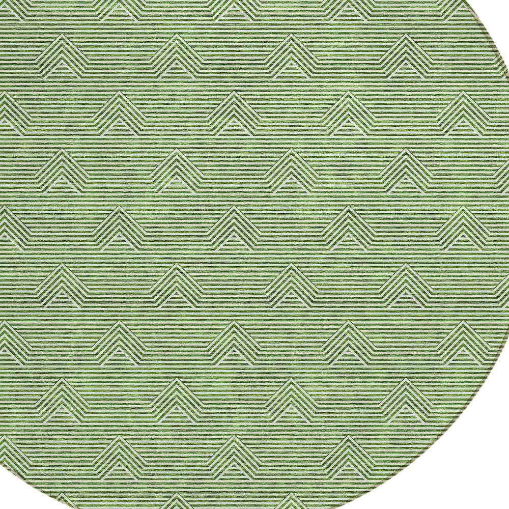 8' Green And Beige Round Geometric Washable Indoor Outdoor Area Rug