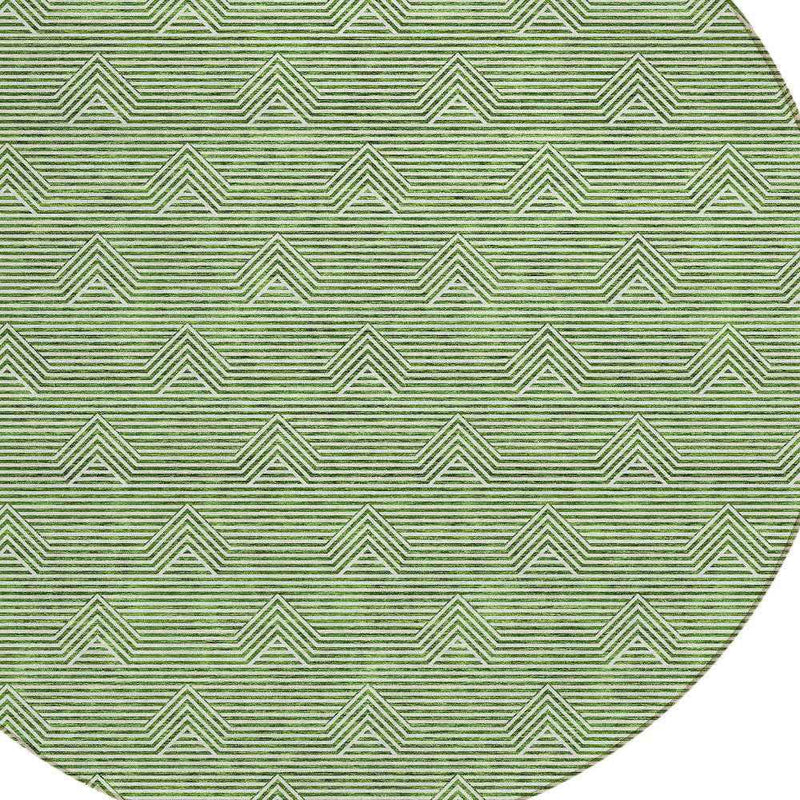 8' Green And Beige Round Geometric Washable Indoor Outdoor Area Rug