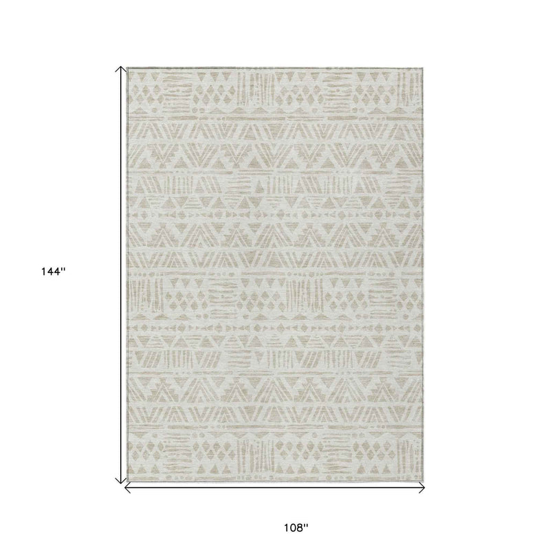 9' X 12' Ivory And Beige Southwestern Washable Indoor Outdoor Area Rug