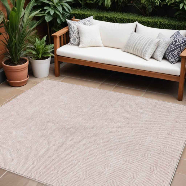 8' X 10' Pink And Gray Geometric Washable Indoor Outdoor Area Rug