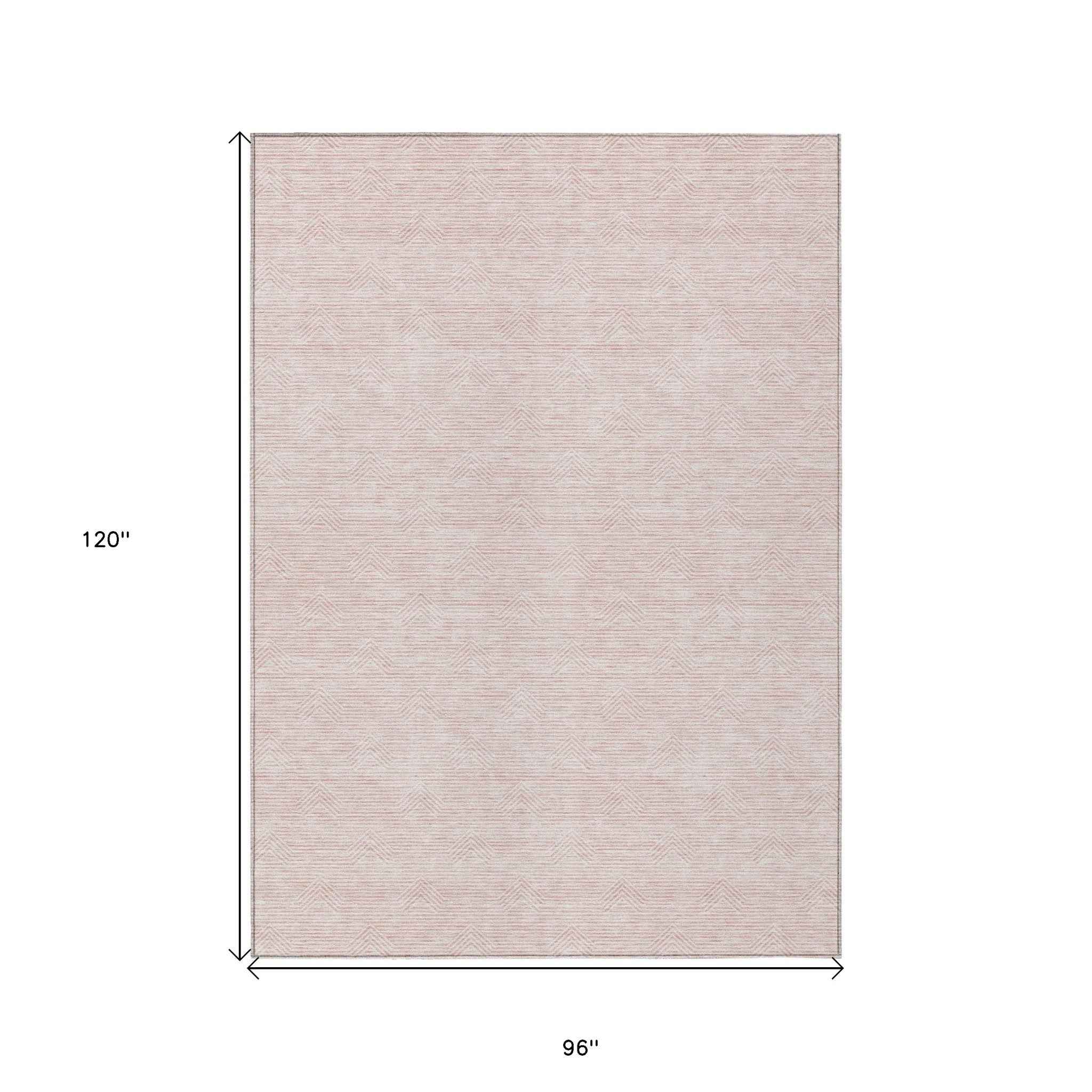 8' X 10' Pink And Gray Geometric Washable Indoor Outdoor Area Rug