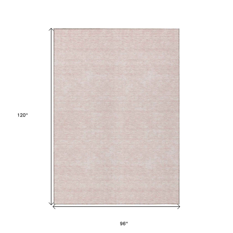 8' X 10' Pink And Gray Geometric Washable Indoor Outdoor Area Rug