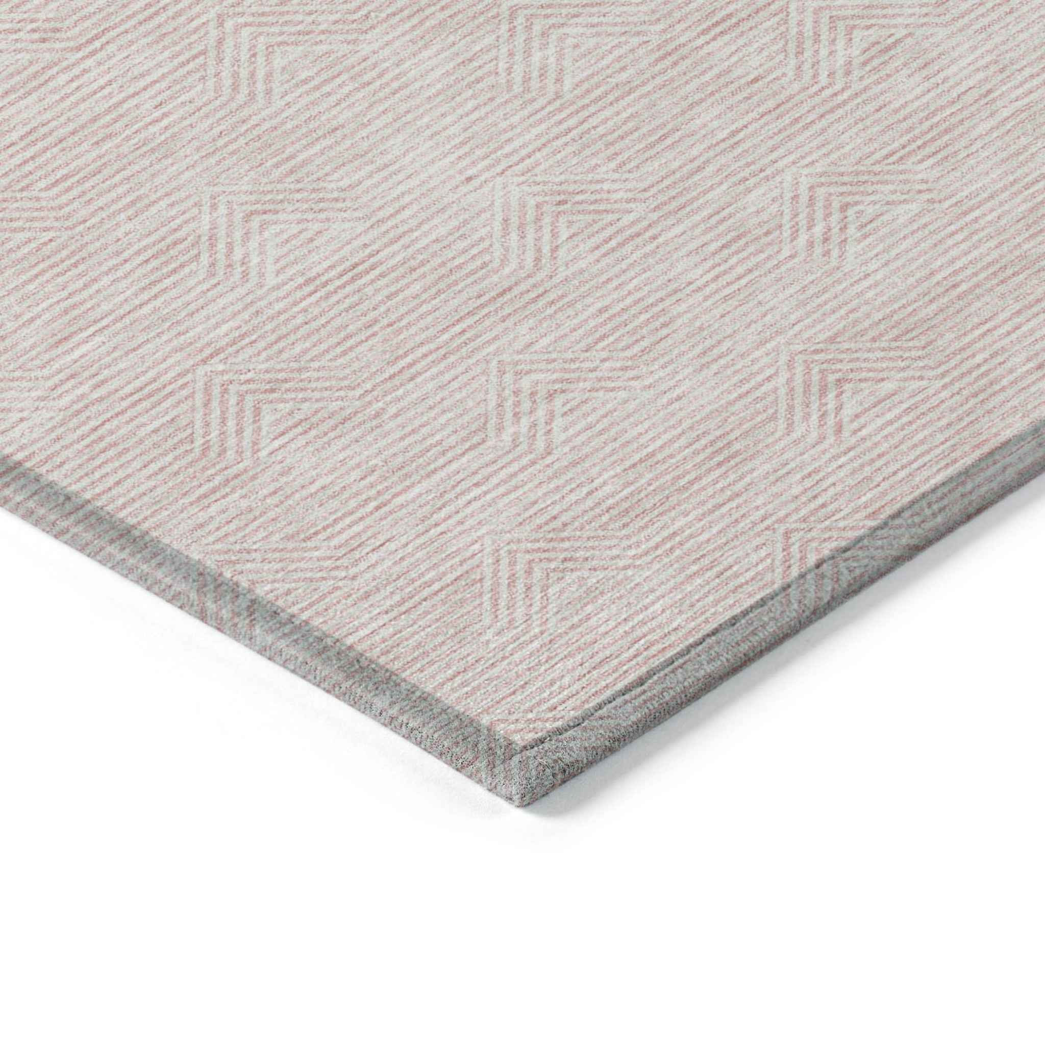 8' X 10' Pink And Gray Geometric Washable Indoor Outdoor Area Rug