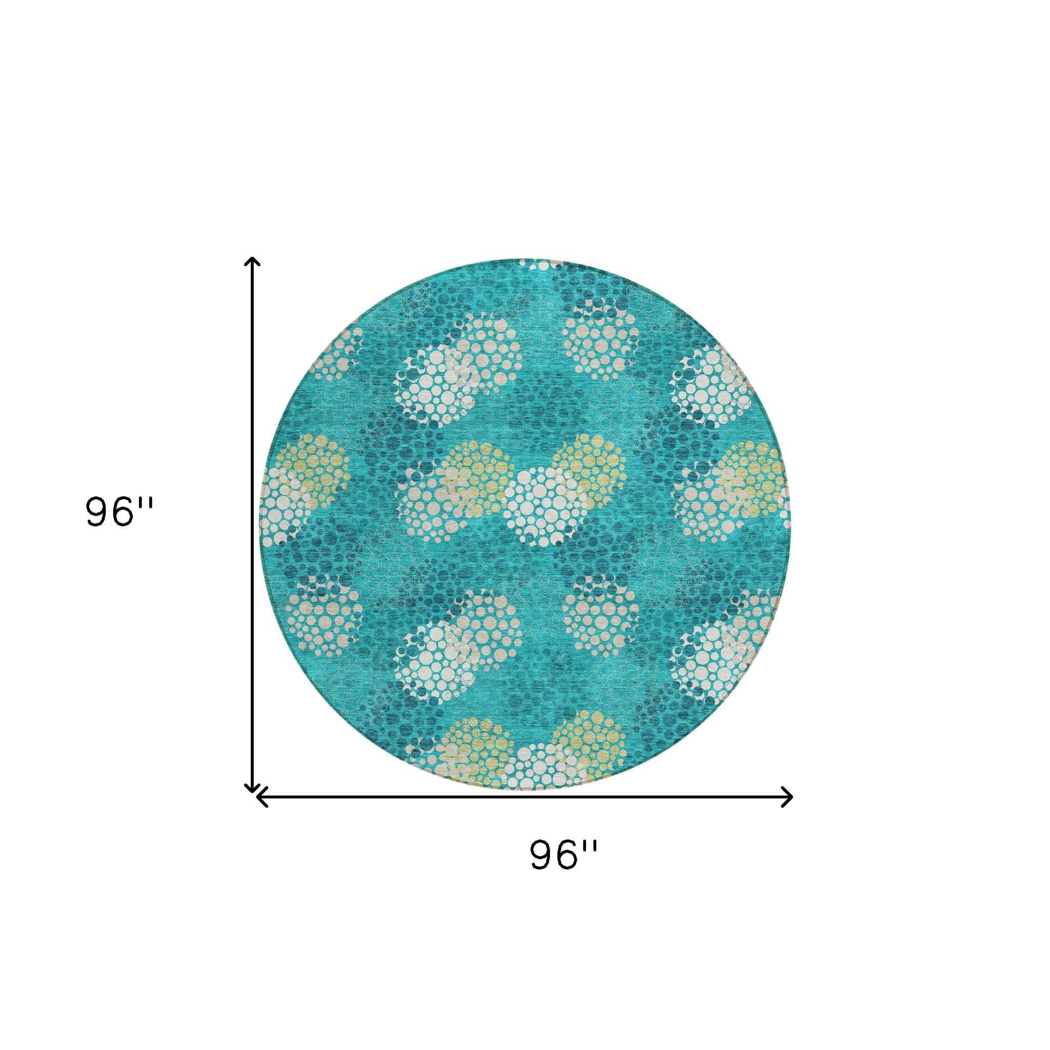 8' Emerald Gray And Ivory Round Polka Dot Washable Indoor Outdoor Area Rug