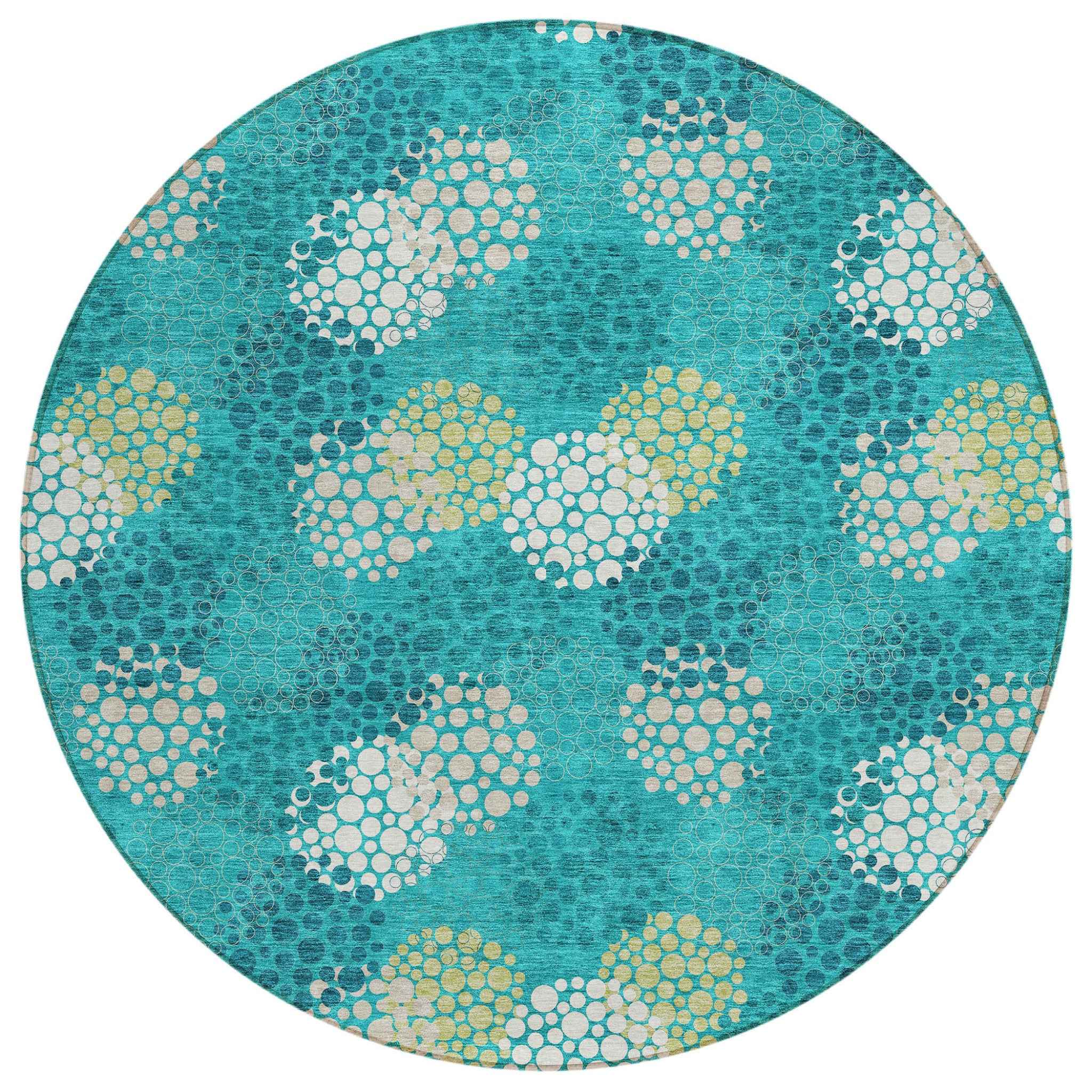 8' Emerald Gray And Ivory Round Polka Dot Washable Indoor Outdoor Area Rug