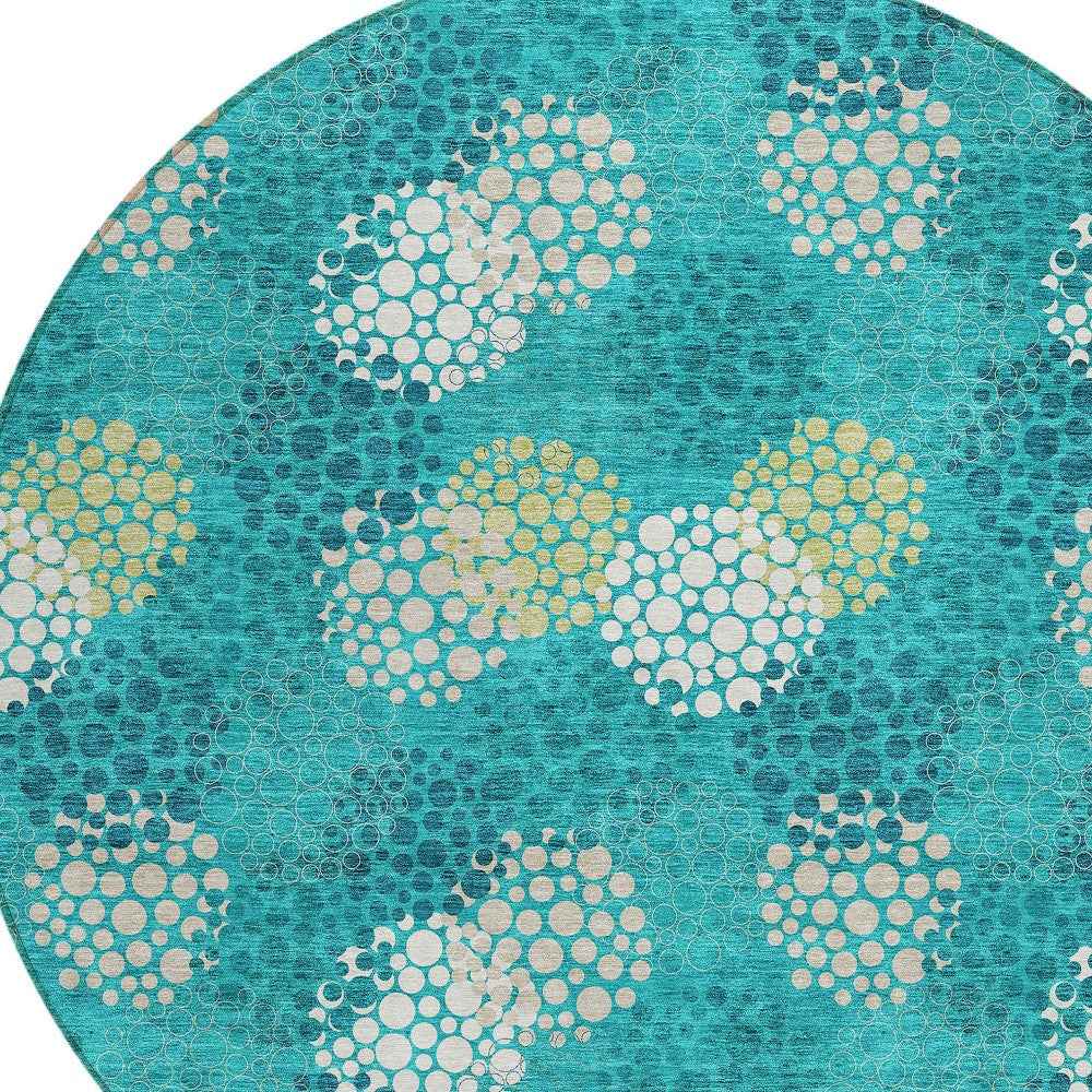 8' Emerald Gray And Ivory Round Polka Dot Washable Indoor Outdoor Area Rug