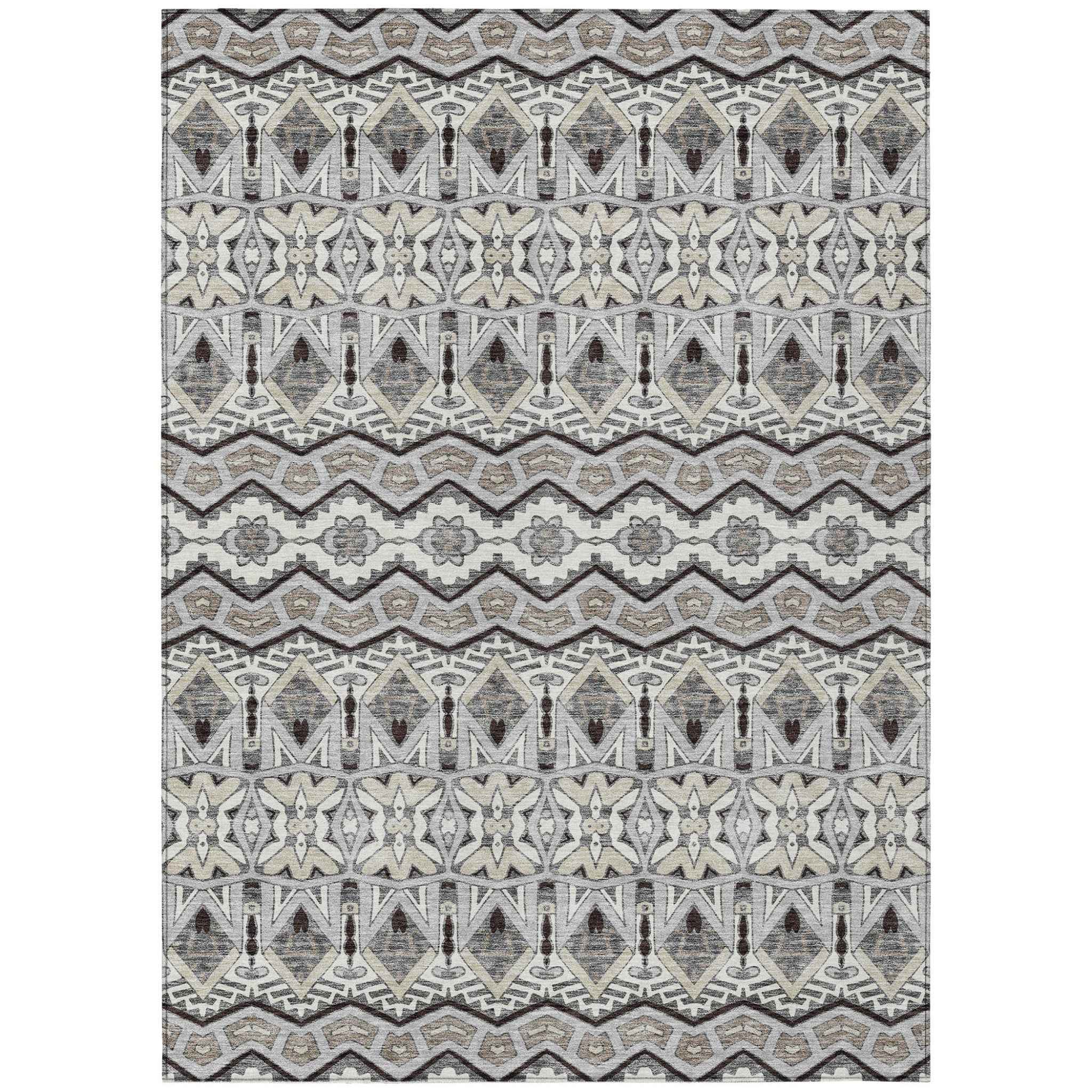 8' X 10' Gray Brown And Ivory Moroccan Washable Indoor Outdoor Area Rug