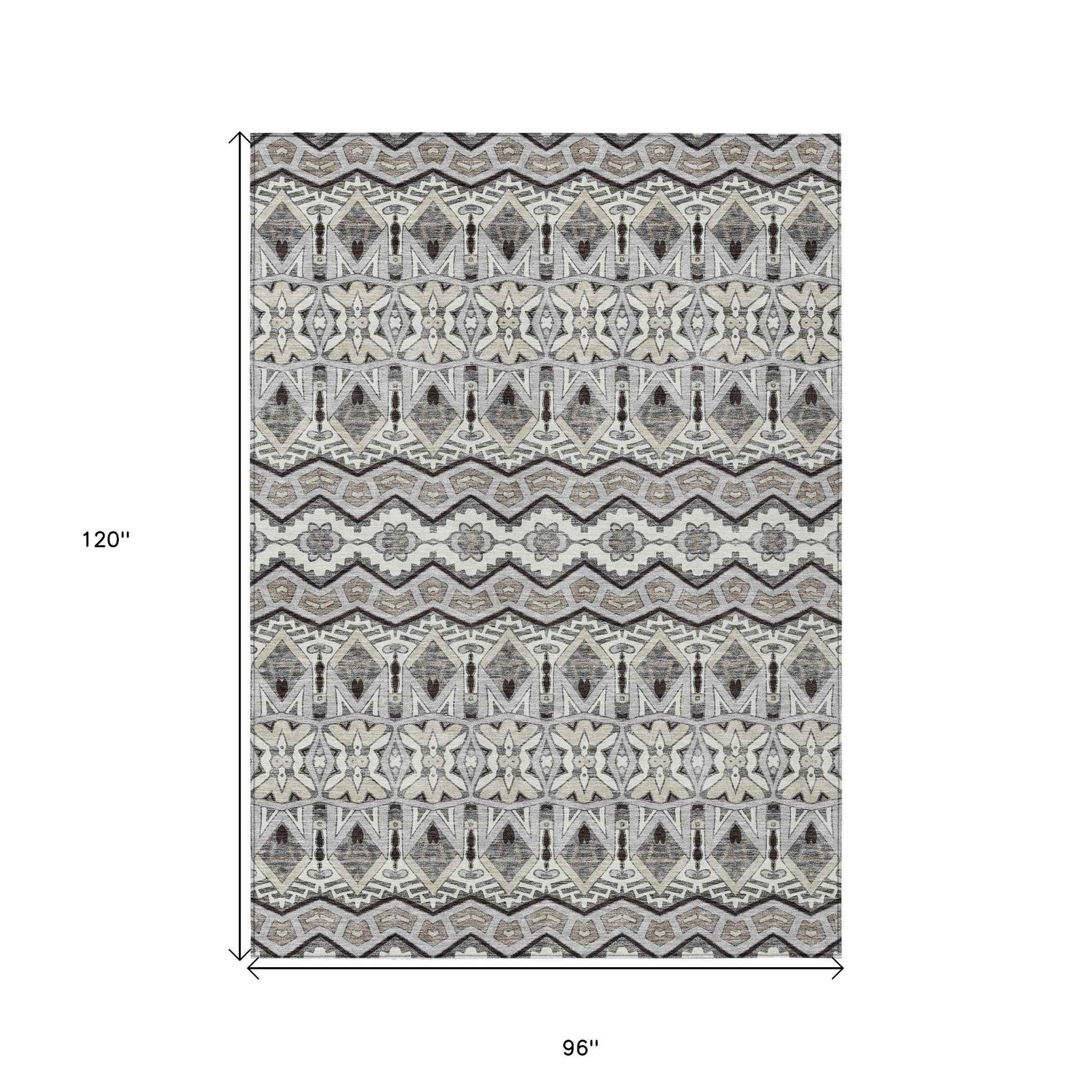 8' X 10' Gray Brown And Ivory Moroccan Washable Indoor Outdoor Area Rug
