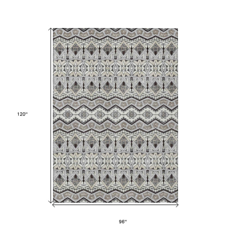 8' X 10' Gray Brown And Ivory Moroccan Washable Indoor Outdoor Area Rug