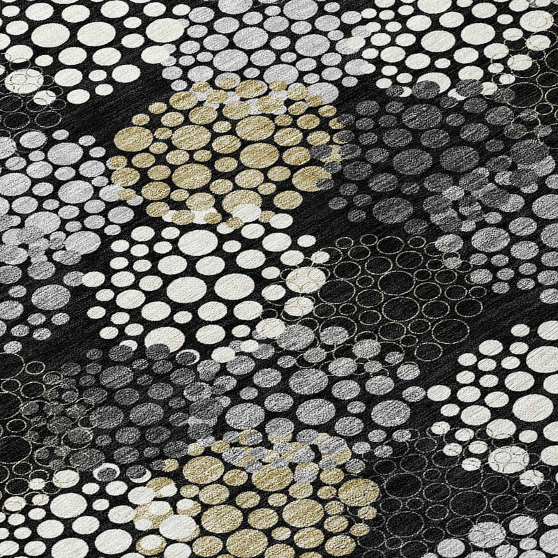 8' Black Gray And Ivory Round Polka Dot Washable Indoor Outdoor Area Rug
