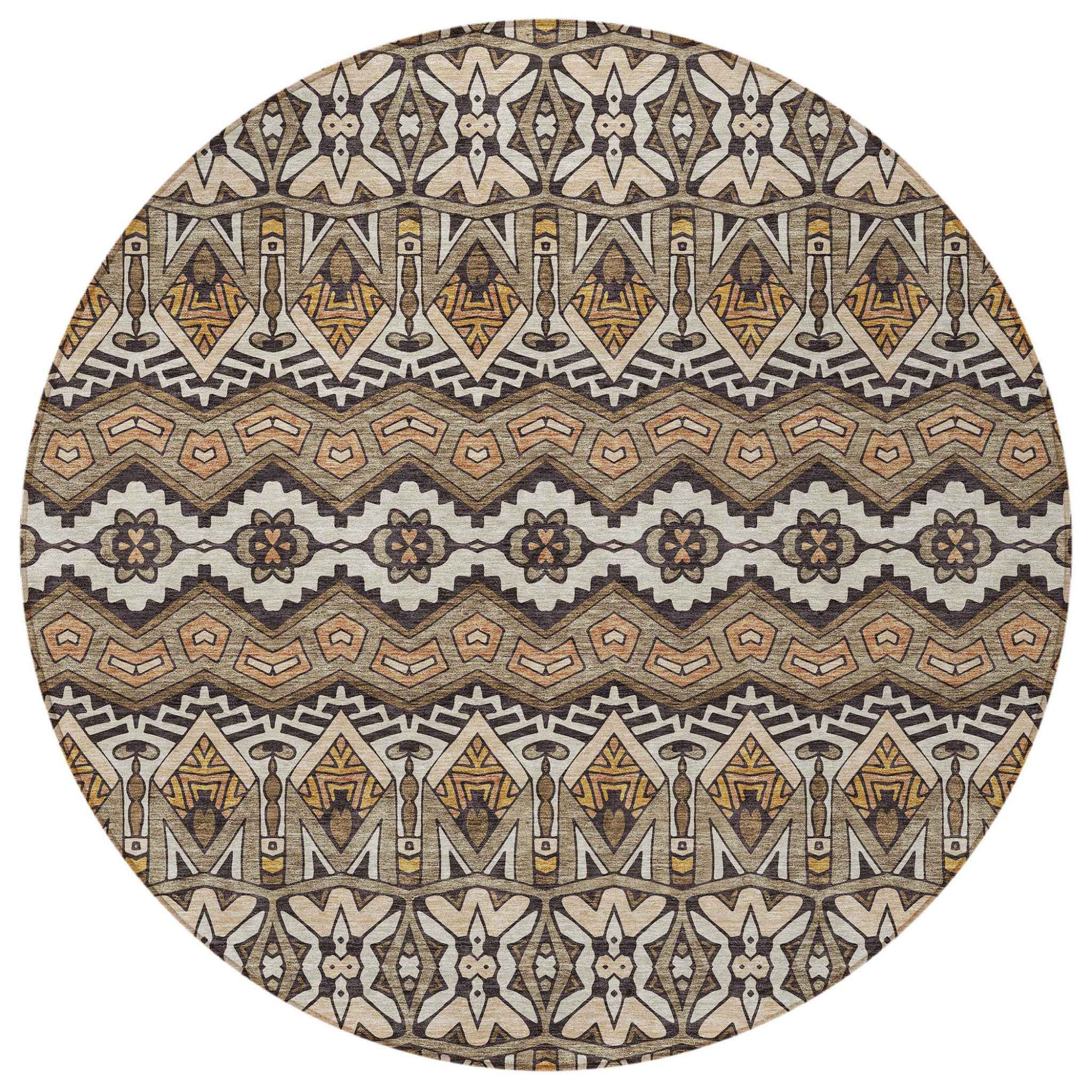 8' Taupe Brown And Ivory Round Moroccan Washable Indoor Outdoor Area Rug