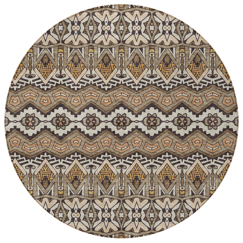 8' Taupe Brown And Ivory Round Moroccan Washable Indoor Outdoor Area Rug