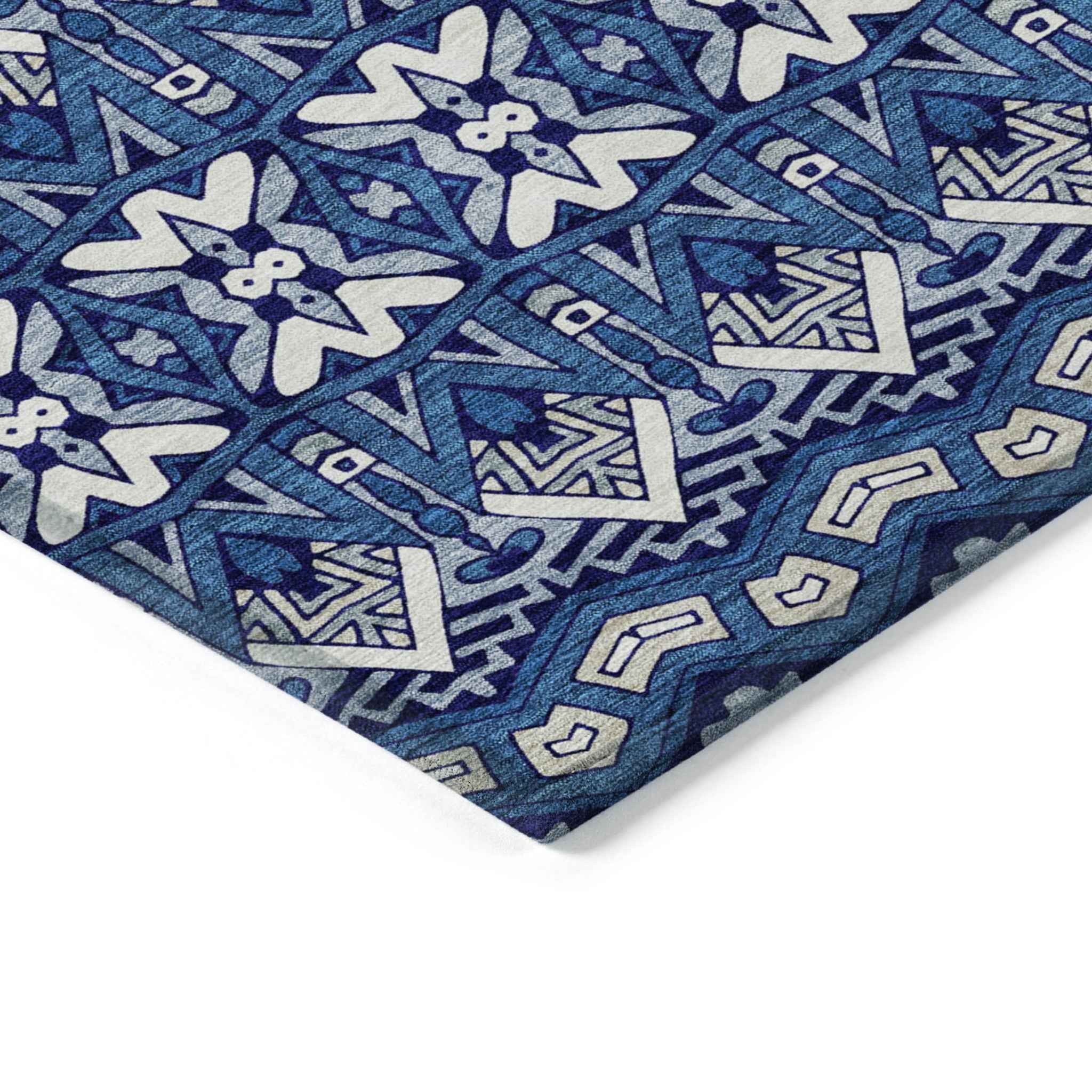 9' X 12' Navy Blue And Ivory Moroccan Washable Indoor Outdoor Area Rug