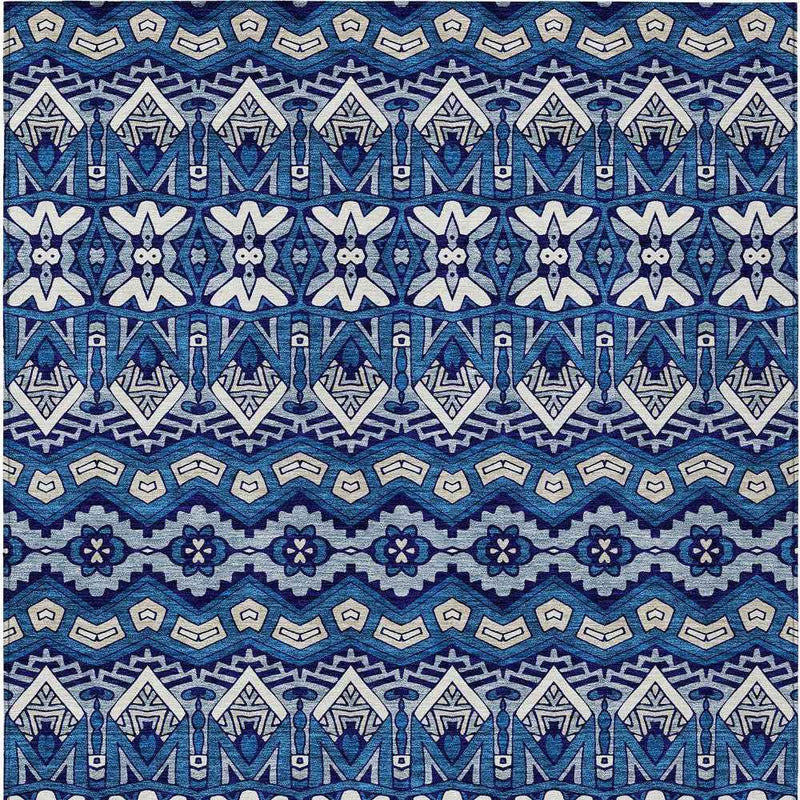 9' X 12' Navy Blue And Ivory Moroccan Washable Indoor Outdoor Area Rug