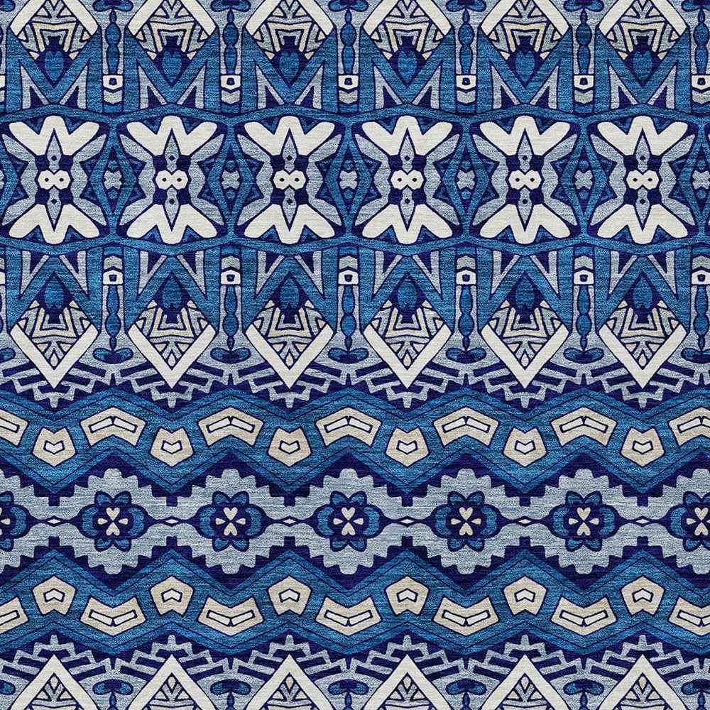 9' X 12' Navy Blue And Ivory Moroccan Washable Indoor Outdoor Area Rug
