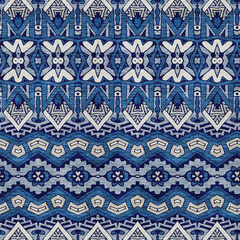9' X 12' Navy Blue And Ivory Moroccan Washable Indoor Outdoor Area Rug