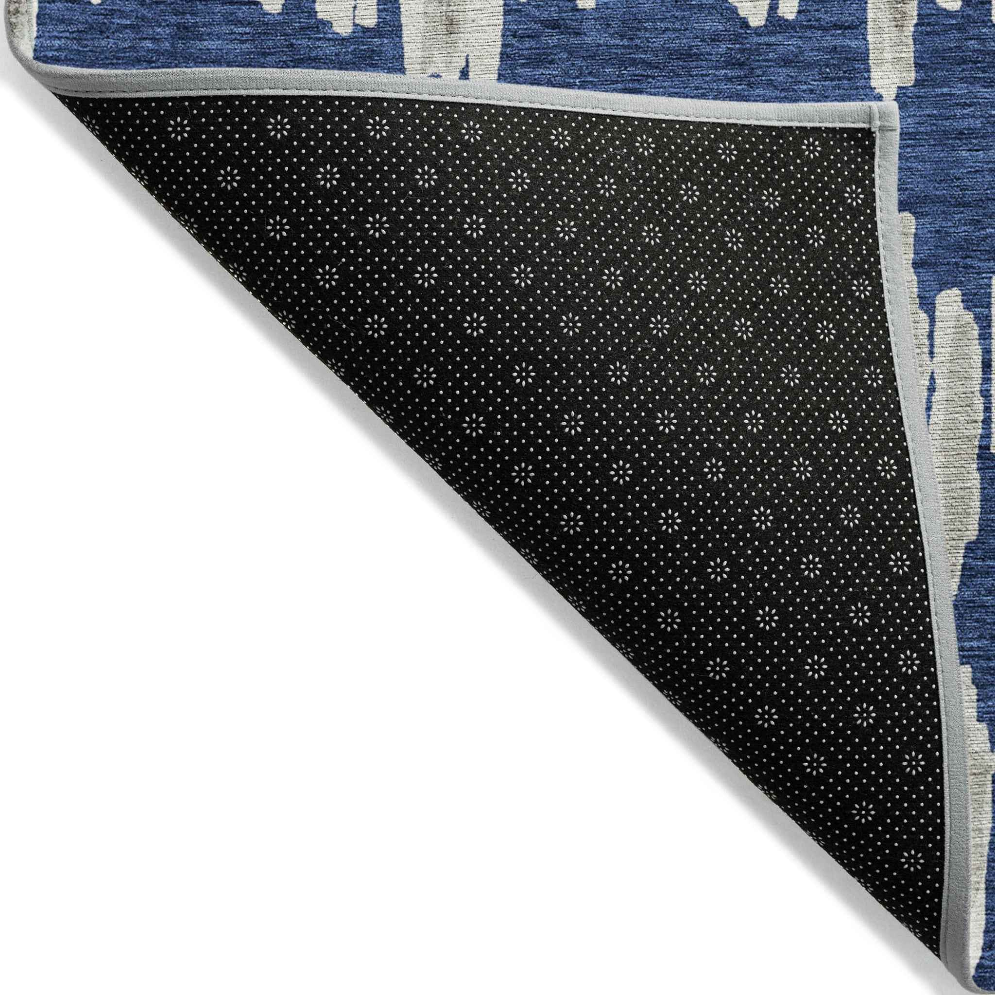 5' X 8' Navy Blue Gray And Ivory Striped Washable Indoor Outdoor Area Rug