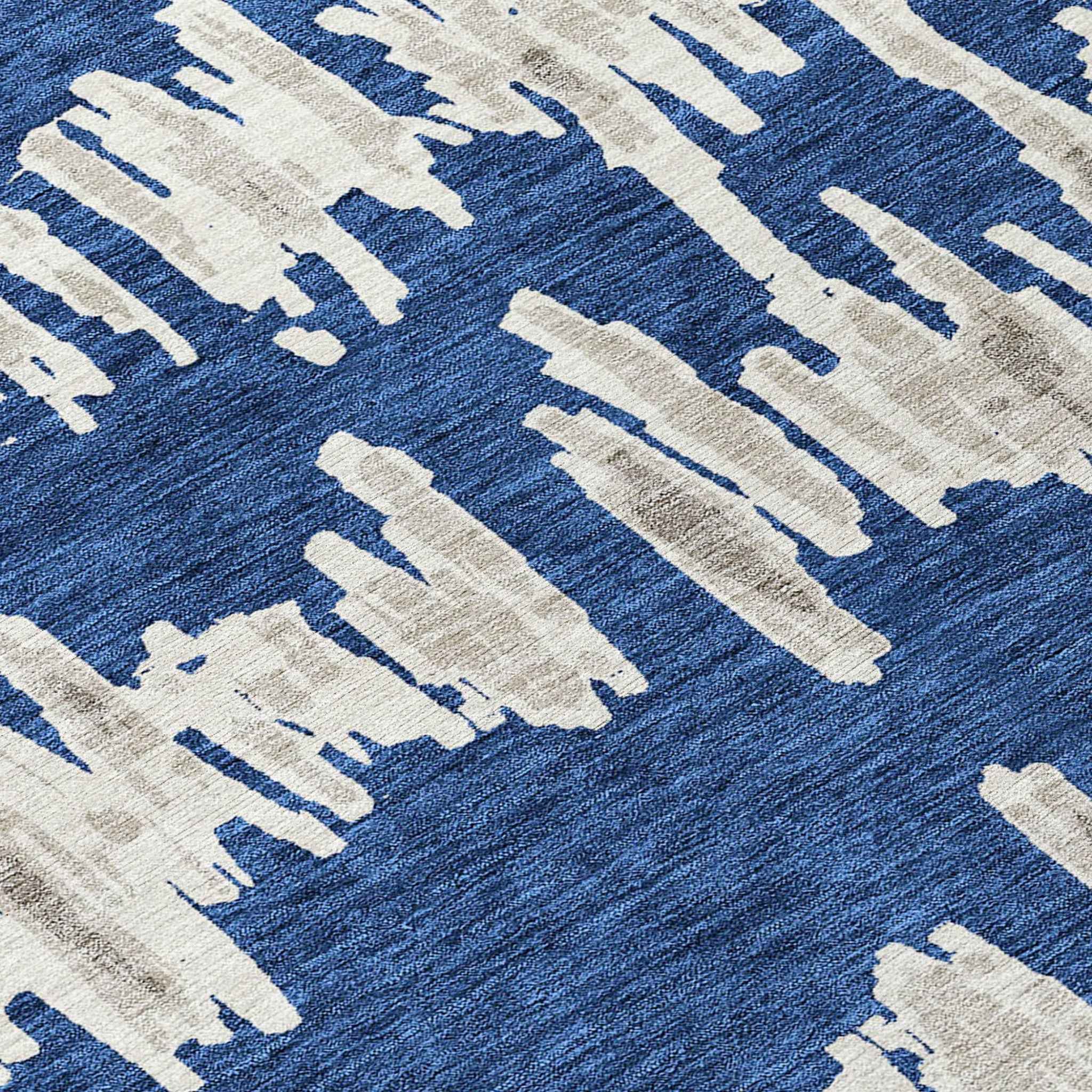 5' X 8' Navy Blue Gray And Ivory Striped Washable Indoor Outdoor Area Rug