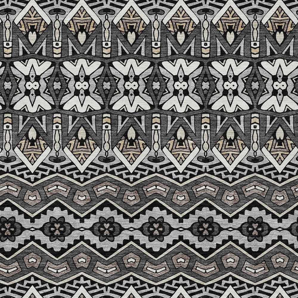 9' X 12' Charcoal Brown And Ivory Moroccan Washable Indoor Outdoor Area Rug