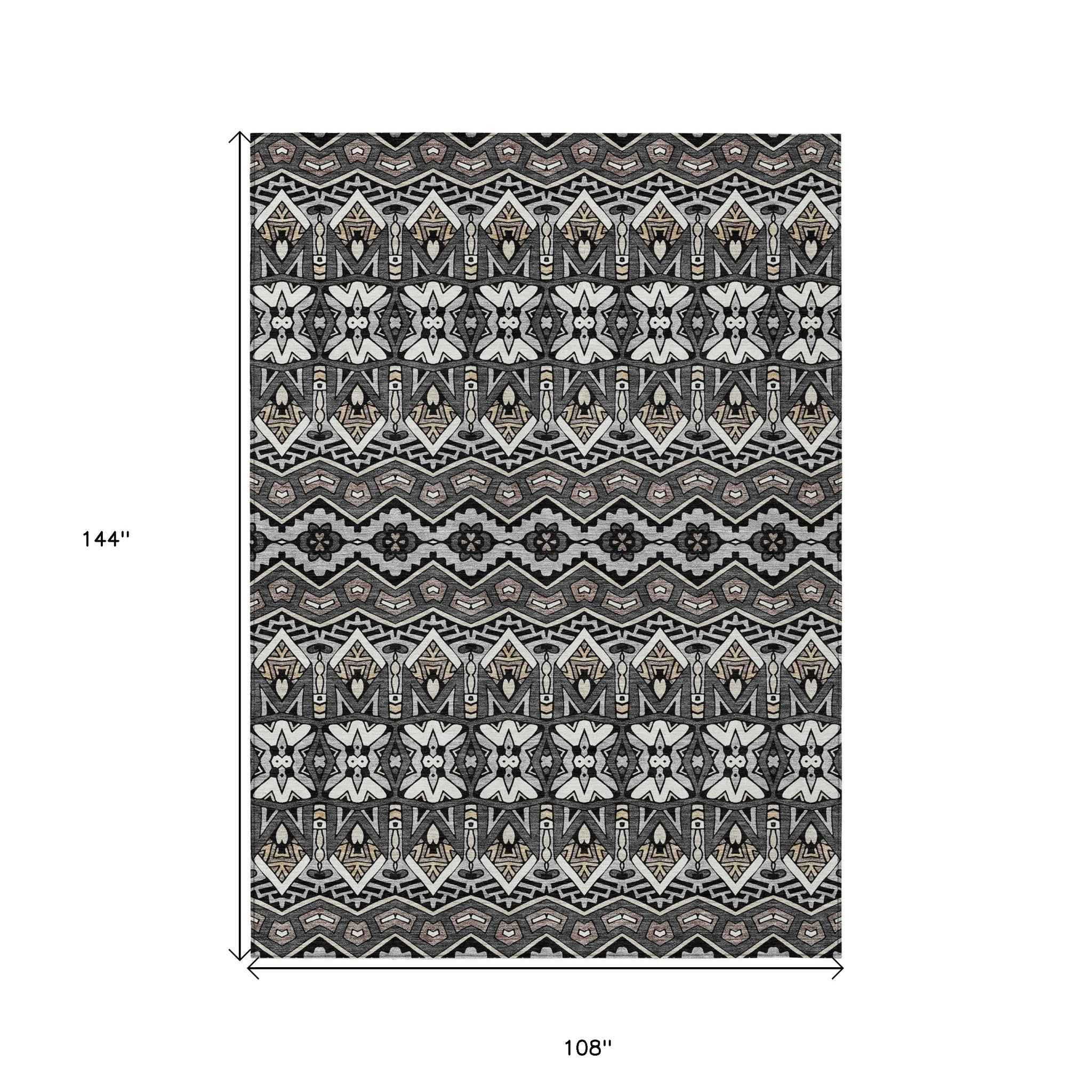 9' X 12' Charcoal Brown And Ivory Moroccan Washable Indoor Outdoor Area Rug