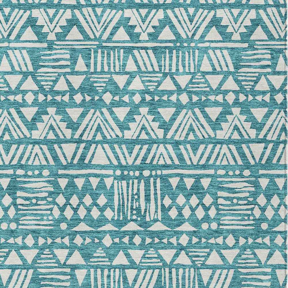 5' X 8' Teal Blue And Ivory Southwestern Washable Indoor Outdoor Area Rug