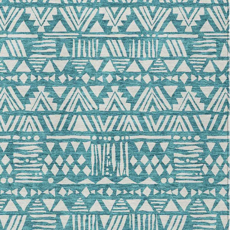 5' X 8' Teal Blue And Ivory Southwestern Washable Indoor Outdoor Area Rug