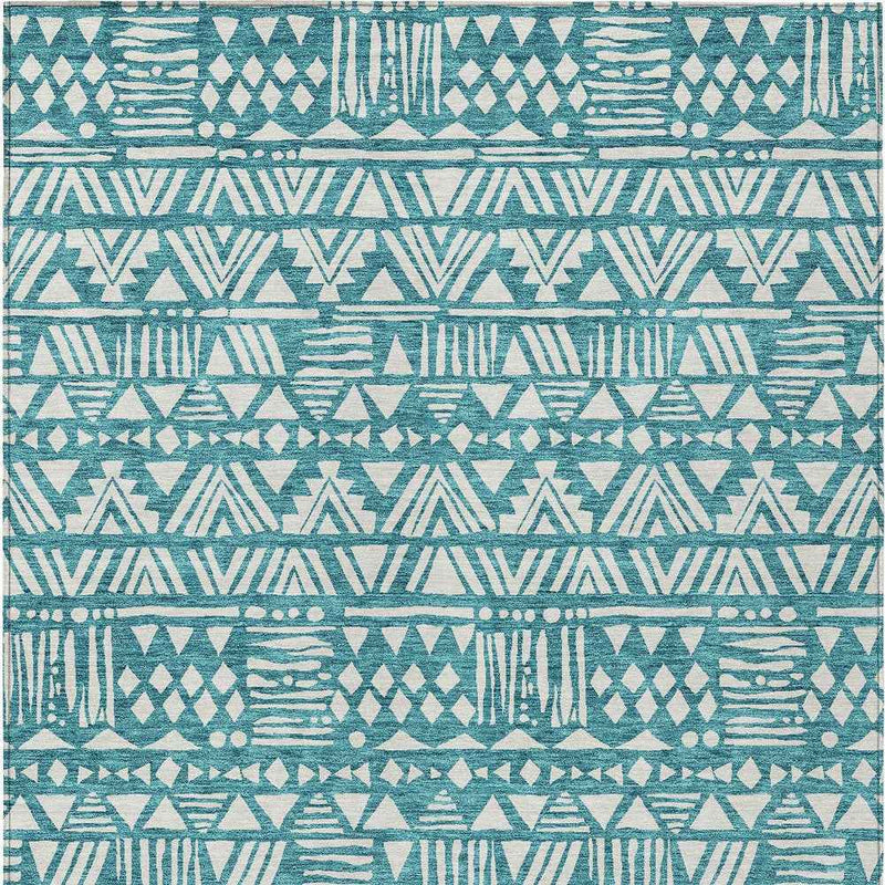 5' X 8' Teal Blue And Ivory Southwestern Washable Indoor Outdoor Area Rug