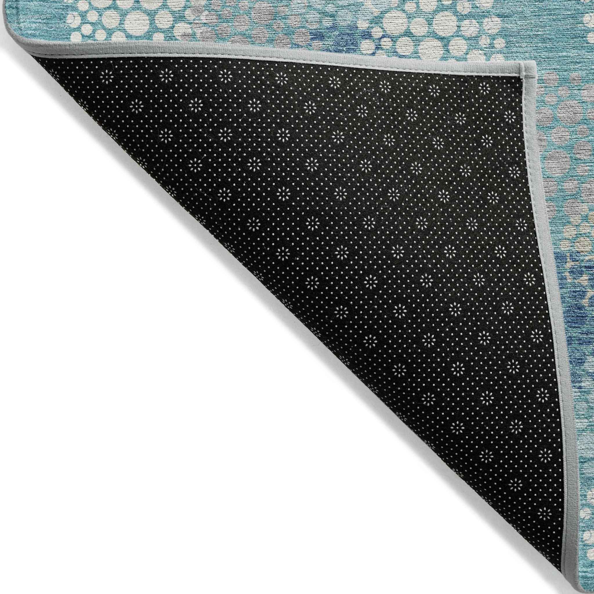 3' X 5' Teal Blue Gray And Ivory Polka Dot Washable Indoor Outdoor Area Rug