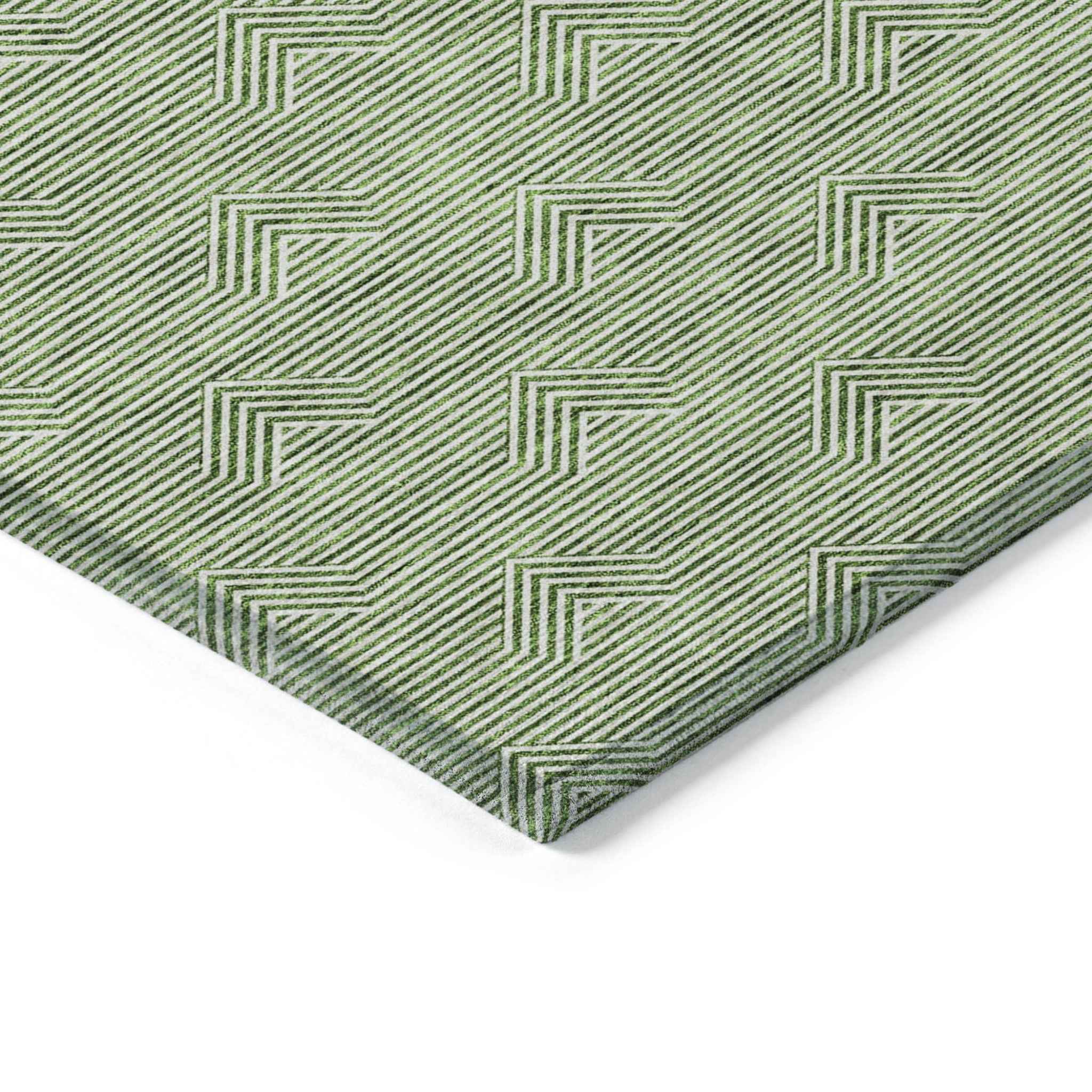 10' X 14' Green And Beige Geometric Washable Indoor Outdoor Area Rug