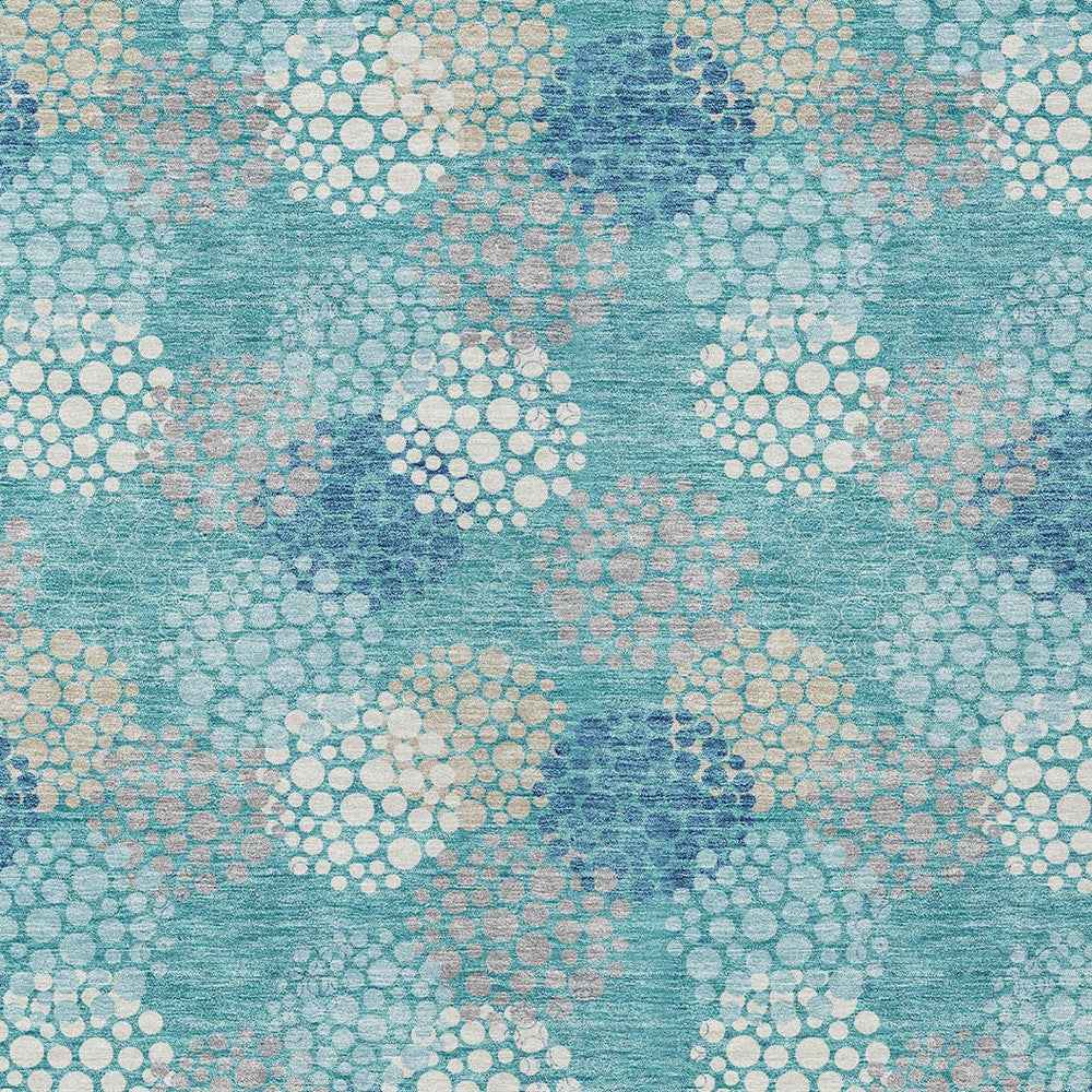 3' X 5' Teal Blue Gray And Ivory Polka Dot Washable Indoor Outdoor Area Rug