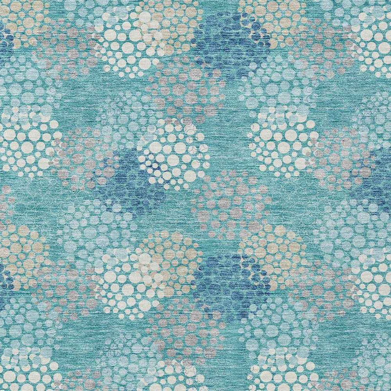 3' X 5' Teal Blue Gray And Ivory Polka Dot Washable Indoor Outdoor Area Rug