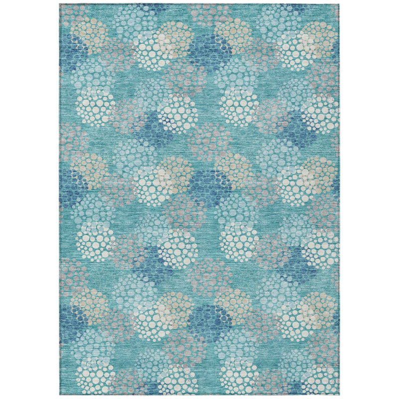 3' X 5' Teal Blue Gray And Ivory Polka Dot Washable Indoor Outdoor Area Rug