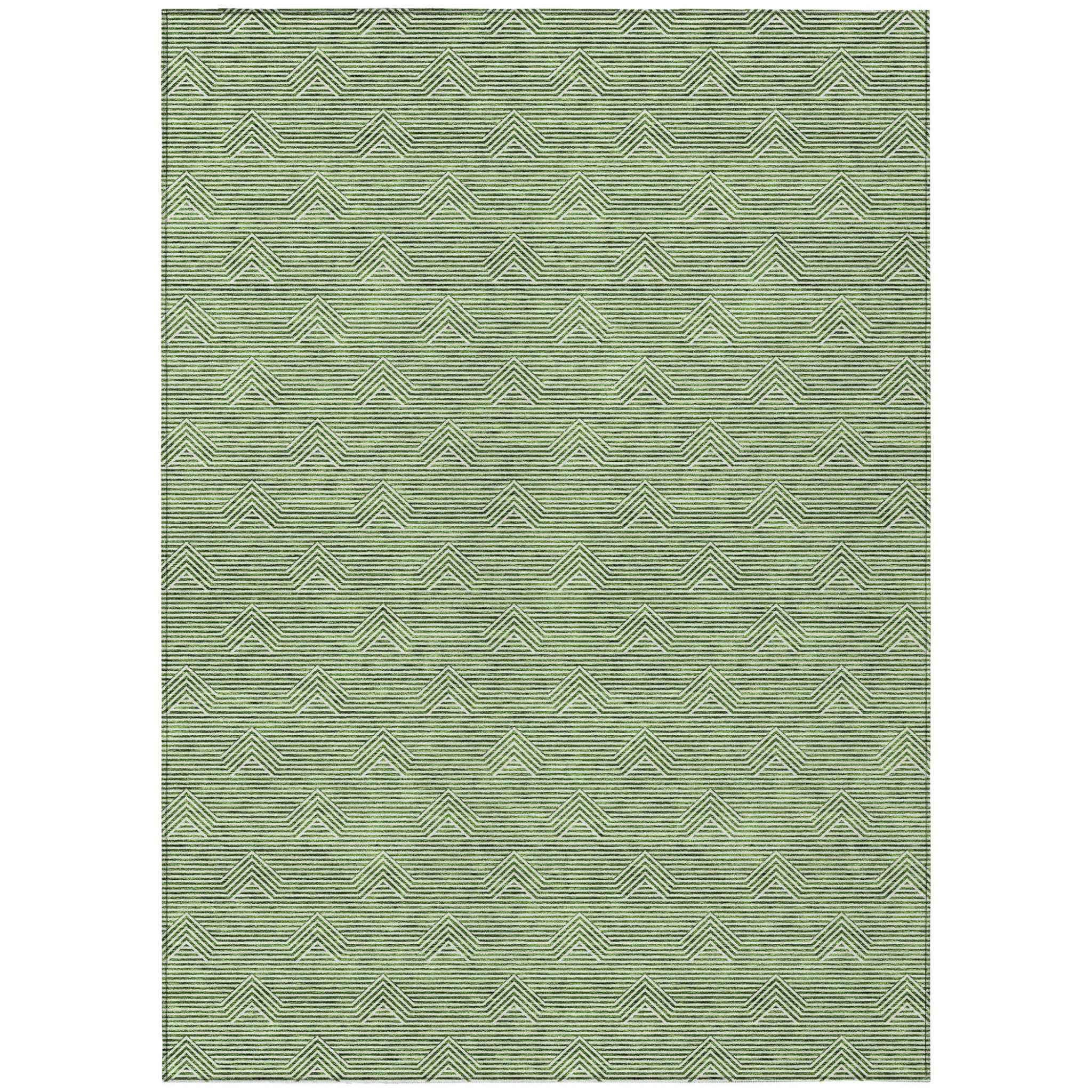 10' X 14' Green And Beige Geometric Washable Indoor Outdoor Area Rug