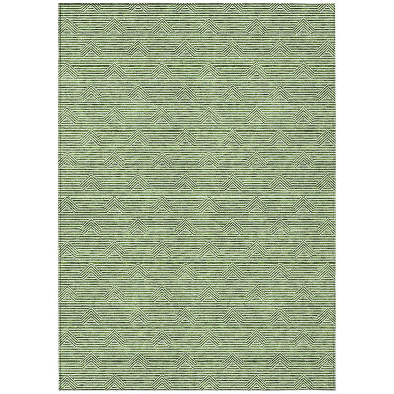 10' X 14' Green And Beige Geometric Washable Indoor Outdoor Area Rug