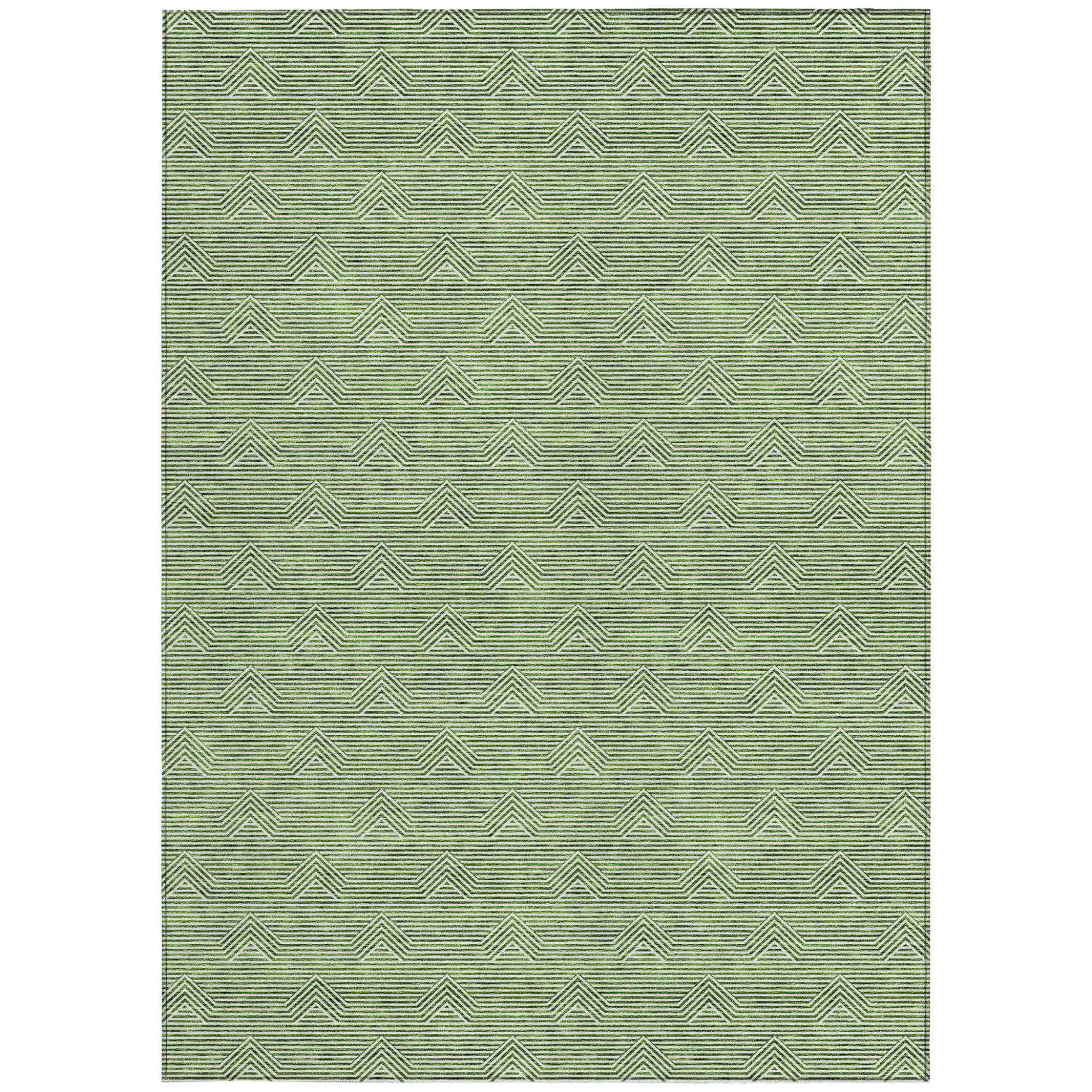 10' X 14' Green And Beige Geometric Washable Indoor Outdoor Area Rug
