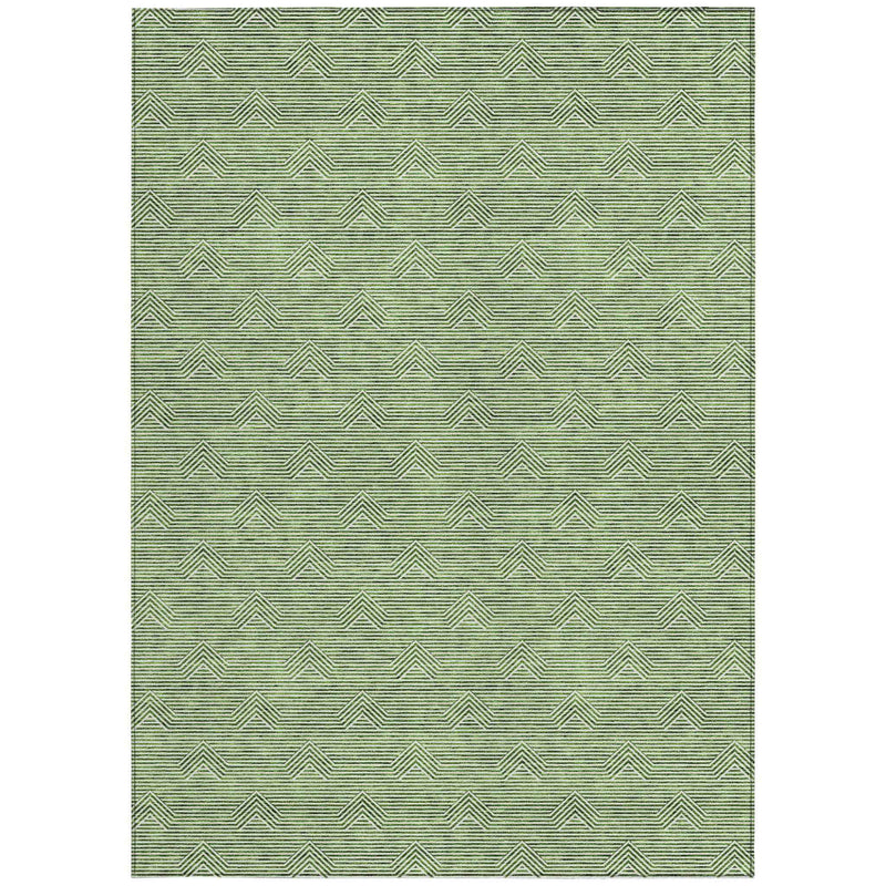10' X 14' Green And Beige Geometric Washable Indoor Outdoor Area Rug