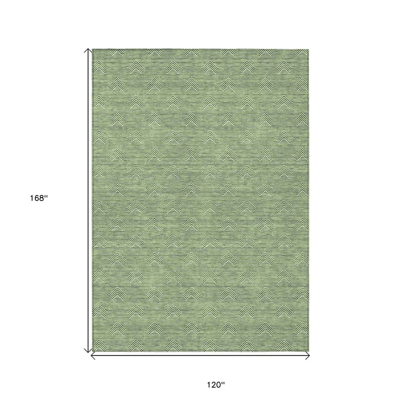 10' X 14' Green And Beige Geometric Washable Indoor Outdoor Area Rug