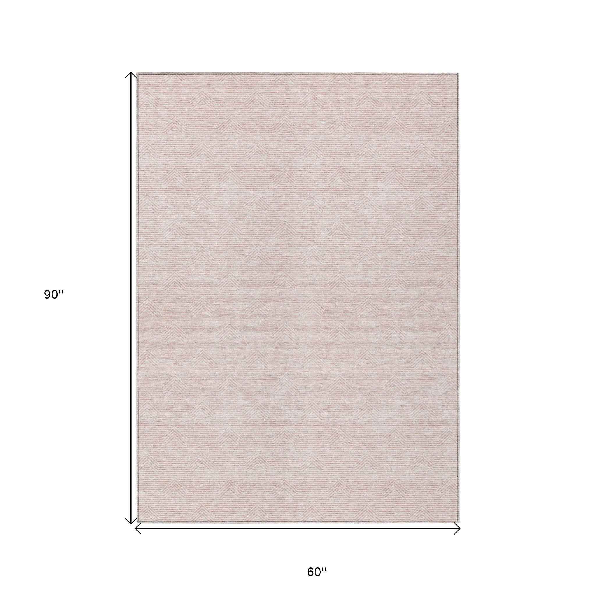 5' X 8' Pink And Gray Geometric Washable Indoor Outdoor Area Rug